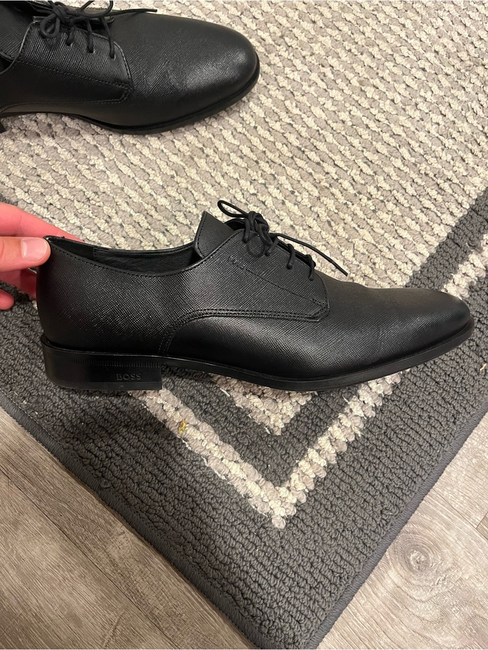 Hugo Boss Black Textured Leather Derby Shoes - Picture 3 of 5